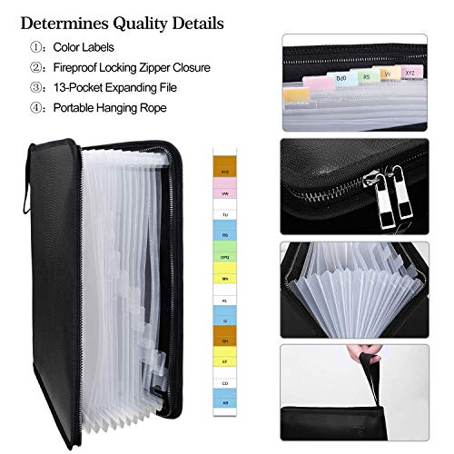 Fireproof File Folder Fireproof Fire And Water Resistant Money Document Bag With A4 Size 13 Pockets Zipper Closure Non-Itchy Silicone Coated Portable Filing Organizer Pouch(14.3" X 9.8") #TOP2