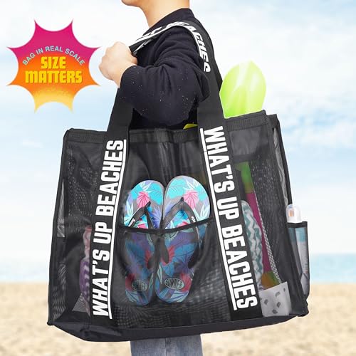 Primo Lines 31L Extra Large Beach Bags 23x17x8 Mesh Beach Bag with Zipper, XL Mesh Tote Bag for Women Family Trip Women2