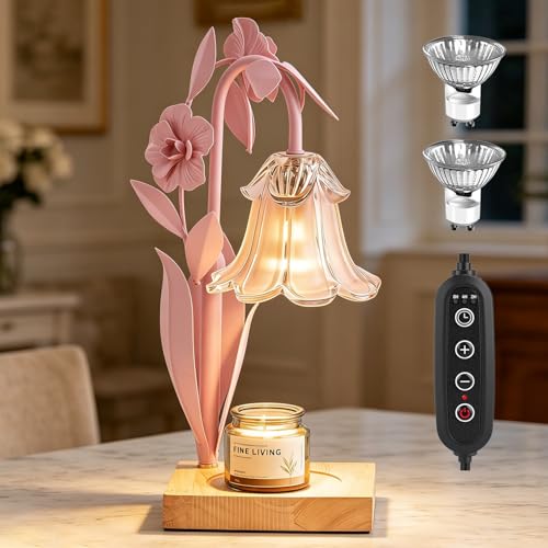 Image of Flower Candle Warmer Lamp with Timer,Dimmable Candle Lamp Warmer,Adjustable Height Candle Warmer for All Jar Candles,Bedroom Living Room Home Decor Aesthetic Christmas Birthday Gifts (Pink)