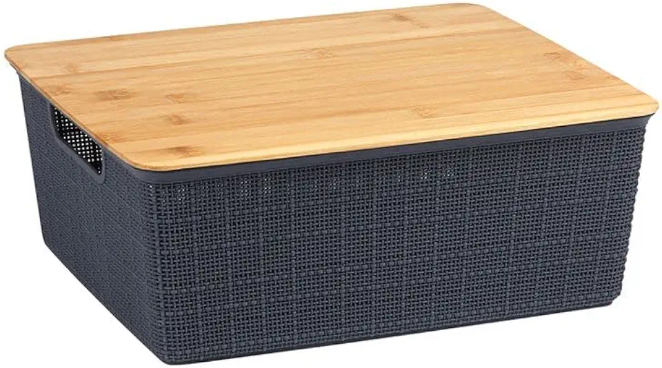 Caixa Organizadora Com Tampa de Bambu 12L - OIKOS, Cinza