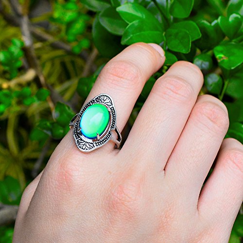 Vintage Style Antique Silver Plating Brass Oval Stone Color Change Mood Ring Size Adjustable For Women3