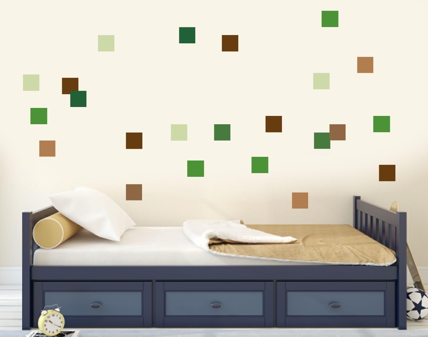 Pixel-Style Square Wall Stickers - Green & Brown Shades - 3 Sheets (60 Stickers Total) - 20×30 cm Sheets, Multi, A4