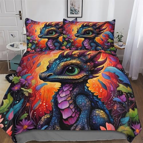 DCCCY Ropa de cama con diseño de dinosaurios, funda nórdica y funda de almohada, microfibra, juego de 3 piezas, para adultos, adolescentes, niños King (220 x 240 cm)