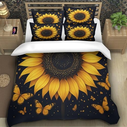 Housse de couette tournesol 140x200 parure lit 3D papillon - 5