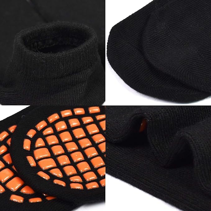 Image of WKLOUYHE Kids Anti-Skid Trampoline Socks 4 Pairs Non Slip Sticky Grips Breathable Cotton Socks for Teenagers