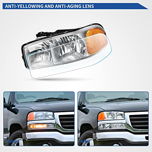 Image of oEdRo Headlights Assembly Compatible with 1999-2006 GMC Sierra 1500 2500, 01-06 Sierra 1500HD /2500HD /3500, 2007 Sierra 1500 /1500HD /2500HD /3500 Classic, 00-06 GMC Yukon XL Headlamp Chrome Housing
