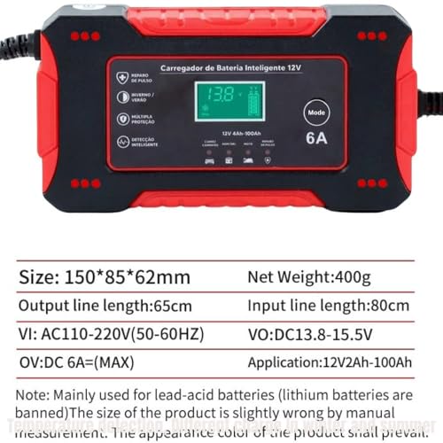 Image of Ash & Roh 12V 6A Intelligent Car Battery Charger with LCD Display | Automatic Temperature Detection | Pulse Repair | Lead Acid Battery Charger for Car & Bike (12V 2Ah-100Ah)-6 Month Warranty
