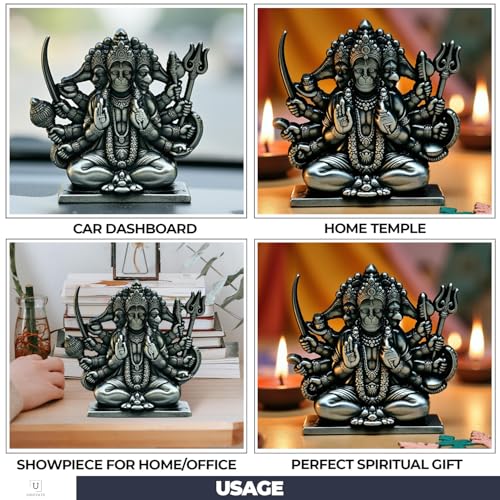 Image of UNOVATE Panchmukhi Hanuman Idol for Car Dashboard, Door Entrance, Home Temple & Pooja Room | Panchmukhi Hanuman Murti for Home Decor (Small, Black)
