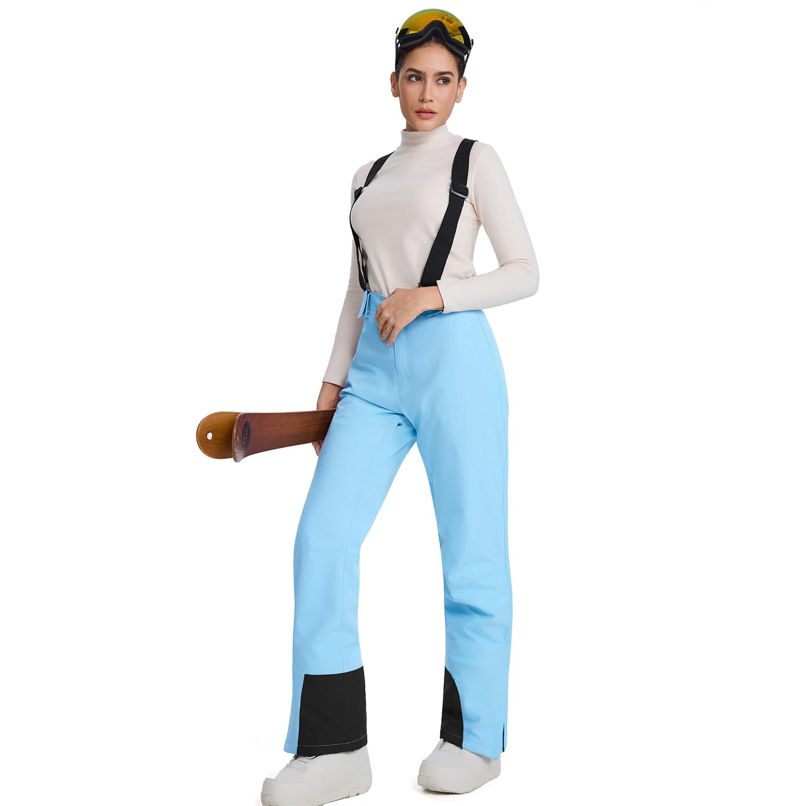 HOTIAN Damen Skihose Hosenträgerhose Snowboardhose Damen Winter Warm Wasserdicht Winddicht Abnehmbare Skilanglaufhose Thermohose Wanderhose Blue M