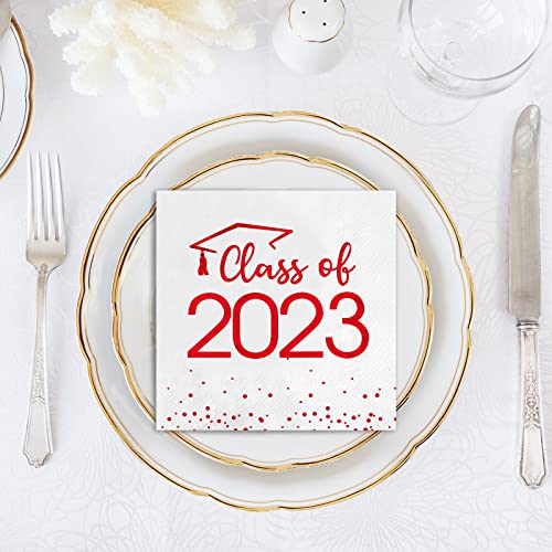 100Pcs Class Of 2023 Graduation Napkins,Disposable Congrats Grad Napkins,Congratulation Foil Dot Paper Hand Towels For 2023 High School University College Graduation Party Decorations（Red） #TOP5