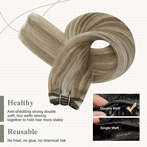 Fshine Capelli Veri Extension Tessitura 100g 40CM Matassa Capelli Veri Marrone Chiaro Alto Biondo Platino Extension Cucitura Capelli Veri Real Hair Extensions #8P60