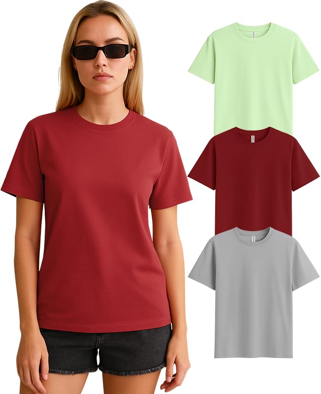 Image of SLEEPY NUTS Women's Plain Round Neck Regular Fit Half Sleeve Cotton T Shirt