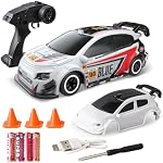 VoltzToys Voiture RC de drift de bureau à l'échelle 1:64, Voiture télécommandée 2,4 GHz, Rechargeable USB-C, Lumières LED, Cônes de drift, Carrosserie supplémentaire, pour adolescents 14+ et adultes