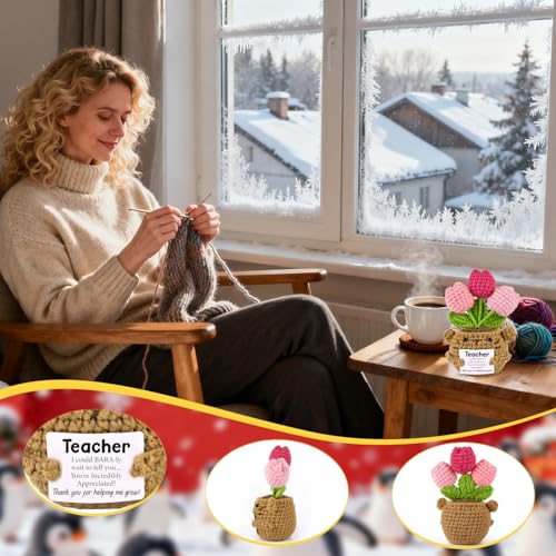 Teacher back to school gifts for Women Men,Thank You Gifts Crochet Tulip - image 6