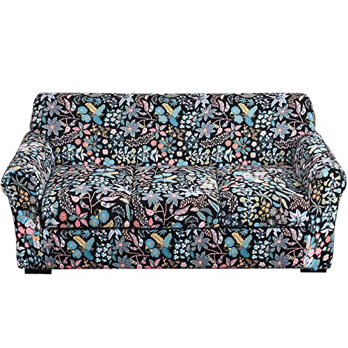Jian Ya Na 4 Piece Stretch Sofa Slipcover For 3 Cushion Couch, Floral Printed Couch Cover With Individual Cushion Covers, Elastic Soft Sofa Cover Furniture Protector For Living Room (Large, Flower-C) #TOP23