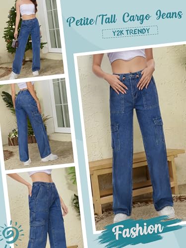 Image of Tapata Women's 26 inch /28 inch /30 inch /32 inch /34 inch Cargo Jeans Straight Leg Short Petite Regular Tall Denim Relaxed Y2K Pants