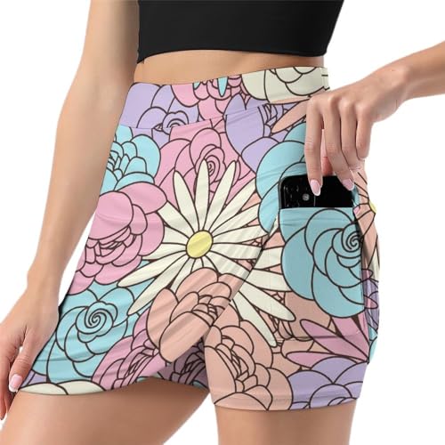 Mini jupe de course avec poche intégrée skort de tennis fleuri femme