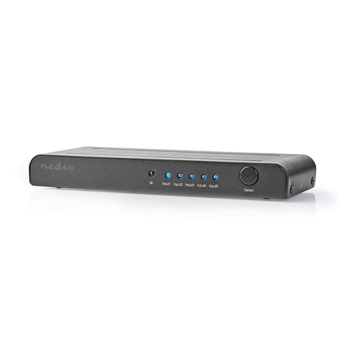 Nedis Przełącznik HDMI – 5 portów – 5 x wejście HDMI™ – 1 x wyjście HDMI™ – 18 Gbps – zdalnie sterowany – metal – antracyt