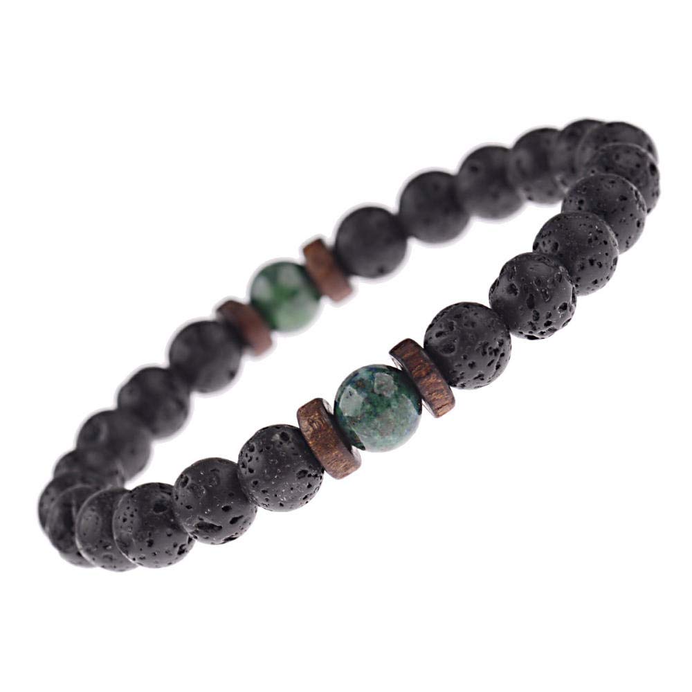 Steinarmband, Naturstein -Perlen Armband Modestudent Paar Berggrüne Stein Vulkanstein Holz Perlen Armband Personalisierte Kleidung Accessoires Schmuck Schmuck