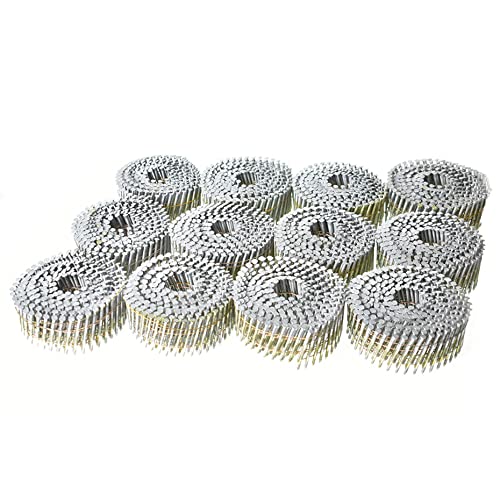 Kimllier KM-1736966-577855-LR 3600 Count Coil Siding Nail Full Round Head Collated Wire Coil 15-Degree 2-1/2-Inch X .090-Inch Ring Shank Thickcoat Galvanized Coil Roofing Nails thumb #1