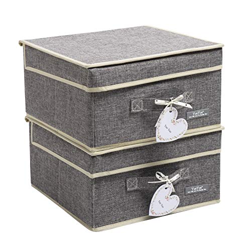Image of YueYue Cloth Foldable Fabric Bins Box Storage - 2 Pack 12.4 X 12 X 6.7 Inch Storage Bins With Lids Organizer Basket Gray - Bins Storage Shelves Closet Boxes Pack Collapsible