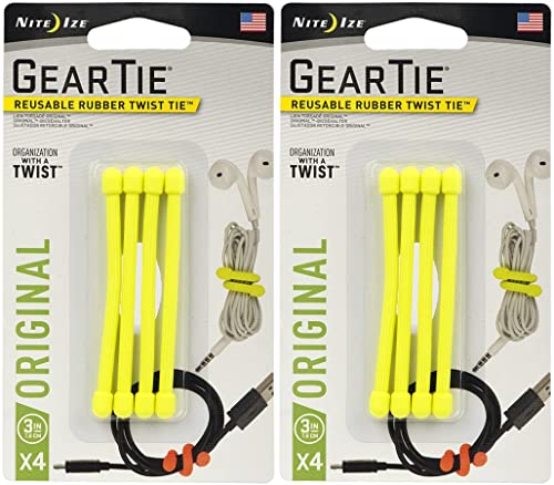 Nite Ize 4-Pack Gear Tie Reusable Rubber Twist Tie, 3
