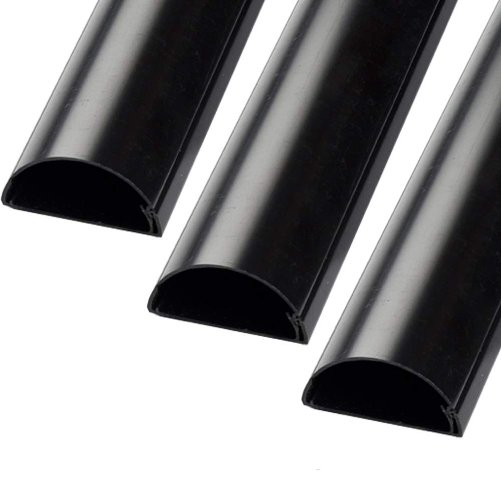 Loops Black 3M (3X 100Cm) | 50Mm X 25Mm Trunking | Half Round Cable Conduit Cover | Hdmi Av Tv Ethernet & Scart Wire Ducting | Wall Tidy Management | Self-Adhesive Backing *Easy Install* | Neat Skirting