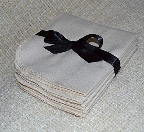 2 Ply 11x12 Inches Certified Organic Cotton Flannel Set of 10 with Organic Cotton Thread Handmade in the USA!