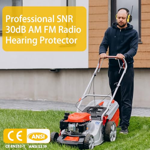 BJKing AM/FM Radio Headphones with Digital Display, 30dB AM FM Hearing Protection Safety Ear Muff, Ear Protection Headphone for Mowing, Landscaping, Shooting and Construction Black-Yellow by BJKing - Image 2