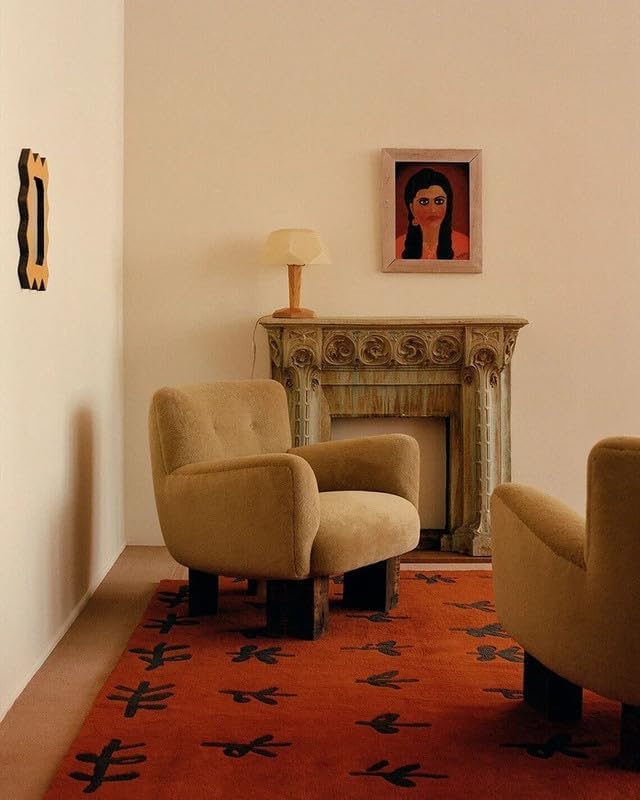 10x14 Ft Hand Tufted Wool Area Rug, Modern Abstract Rust Orange & Black Pattern, Premium Handmade Carpet for Living Room Bedroom & Home Décor