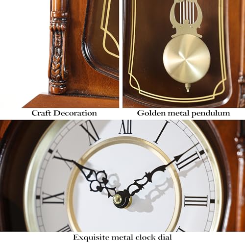 Image of AYRELY 22IN Grandfather Vintage Wall Clock with Pendulum and Chime, Hour /Quarter-Hour Chime, Mahogany Wooden Frame, Large Vintage Wall Clock for Living Room,Home Decor Gift