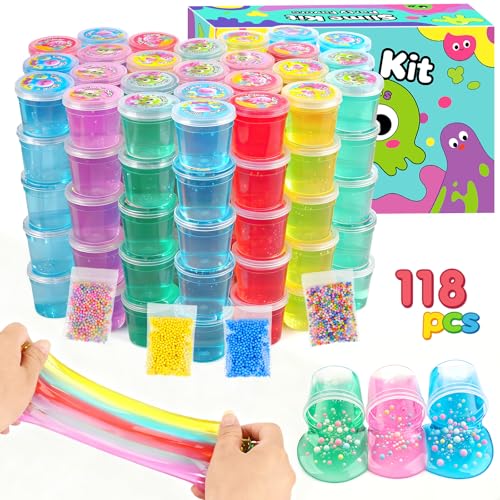 118 Pack Galaxy Clear Slime Party Favors Kit, Mini Bulk Slime Stretchy Stress Relief for Kids, Halloween Soft Putty DIY Toy, Girls & Boys Classroom Supplies, Student Birthday, Goodie Bag Stuffers