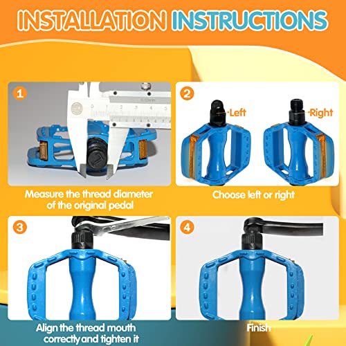 Kids Bike Pedals With 1/2 Inch Spindle Aluminum Alloy Youth Sized Bicycle Pedal Ultra Strong For 12 14 16 18 20 Inch Children Bike, Blue - 1 Pair #TOP5