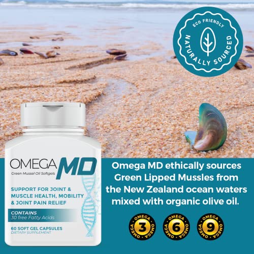 Omega Joint Support Supplement - Natural Muscle Support, Green Lipped Mussel Oil, Max Omega 3-6-9, 10X Better Than Fish Oils, Softgels, Drug-Free (60 Count (Pack Of 1)) #TOP2