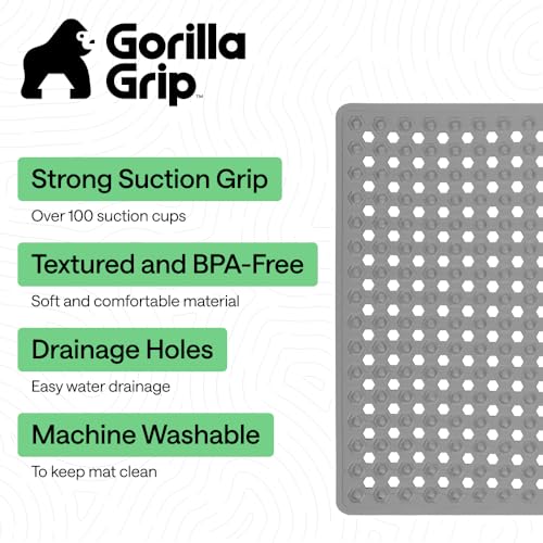 Image of GORILLA GRIP Patented Square Shower Stall Mat, Small Bathtub Floor Mats for Stand Up Showers, Suction Cups and Drainage Holes, Machine Wash, Soft on Feet, Bathroom Accessories 21x21 Inch, Gray Opaque
