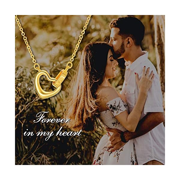 18K Solid Gold Heart Necklace for Women, Real Gold Engraved Love Heart Pendant Christmas Anniversary Present Jewelry for Wife, Mom 18" - Image 5