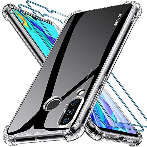 Joyguard Huawei P30 Lite Hülle [2 Stück Panzerglas], Huawei P30 Lite Handyhülle Transparent [Anti-Kratzer] [Schock-Absorption] Soft TPU Silikon Huawei P30 Lite Hülle - Klar