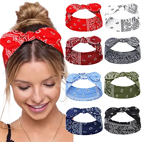 Tobeffect Paisley Bandana Headbands: Cute Summer Hair Accessories - Wide Knotted Bow Headband Rabbit Ears Turban Headwraps for Women and Girls