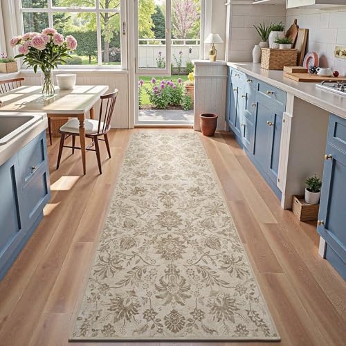 jinchan Torino Runner Rugs 3x8, Vintage-Inspired Floral Neutral Design Machine