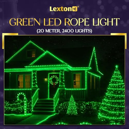 Image of Lexton Decorative 20 Meter Long Green 2400 LED Rope Light | Plug Sourced | Waterproof & Flexible LED Strip | Suitable for Home Decor, Outdoor Decoration, Diwali, Birthday, Christmas (Pack of 1)