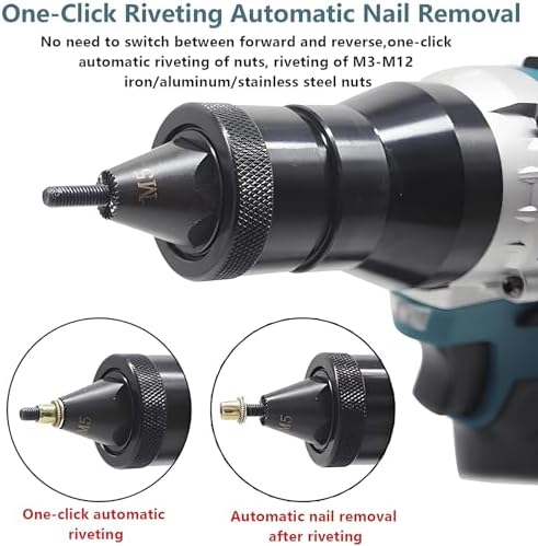 Heavy Duty Cordless Electric Rivet Gun - Automatic Riveting Tool for M3-M12 Rivets, 5.2Ah Battery Included, Efficient Electric Rivet Nut Gun for DIY and Professional Use