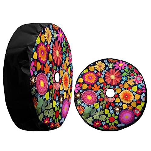 Image of Delerain Spare Tire Cover with Backup Camera Hole Colorful Autumn Flowers Wheel Covers Waterproof Dust-Proof UV Sun Universal Fit for RV Trailer RV SUV Truck (17 Inch for Diameter 31 inch-33 inch)