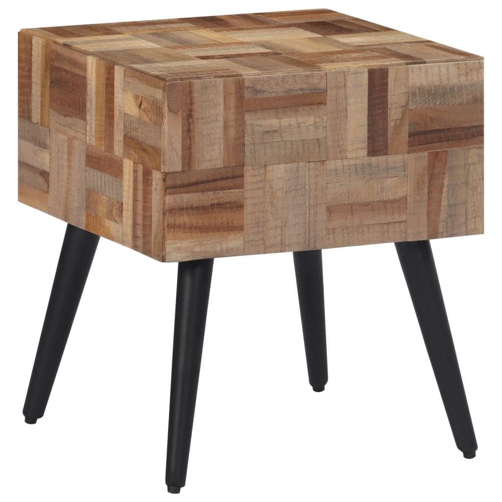 SXZenSpace Reclaimed Teak Side Table 40 x 45 cm, Grey Solid Wood & Iron Legs, Industrial End for Living Room, Bedroom, Hallway