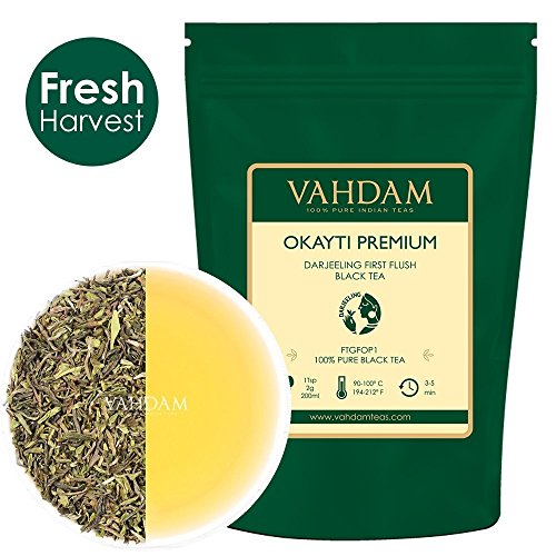 Té Negro Orgánico Primera Cosecha Darjeeling Premium Okayti, 100% Puro sin Mezclar Té de Hojas Sueltas Directo desde el Estado de Okayti, (50 Tazas), 100gm