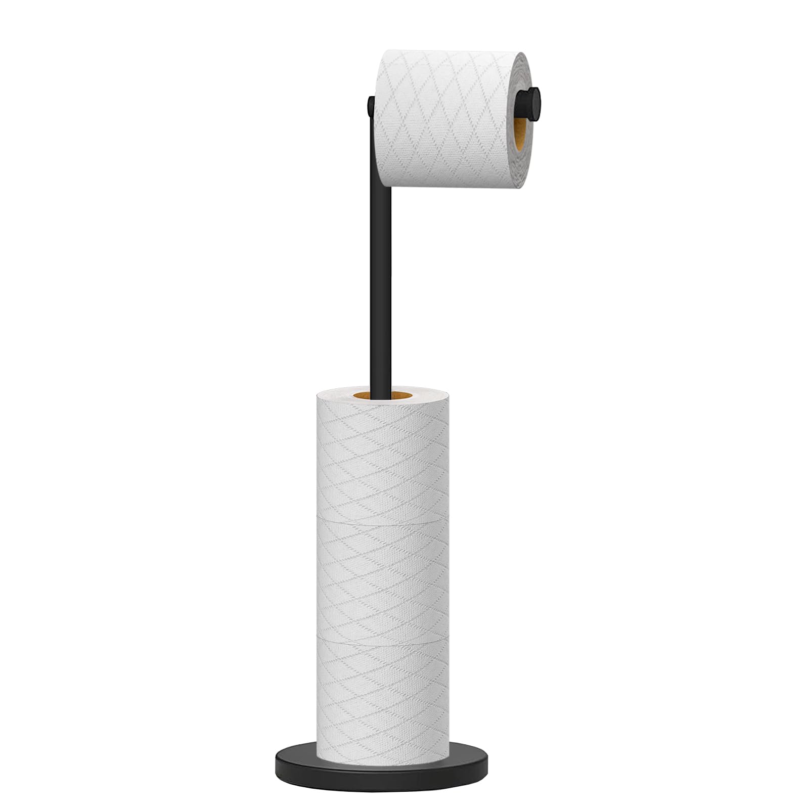 Topsky Toilet Paper Holder, Stainless Steel Free Standing Toilet Roll Holder with Heavy Base for Bathroom (Black)