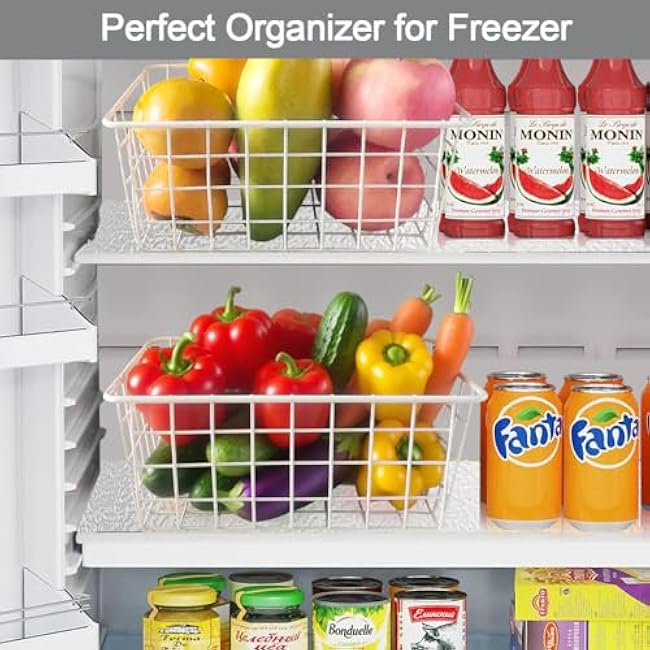 4 Pack White Wire Baskets for Organizing Office Wire Storage Basket White Metal Storage Baskets for Pantry Kitchen Bins Freezer