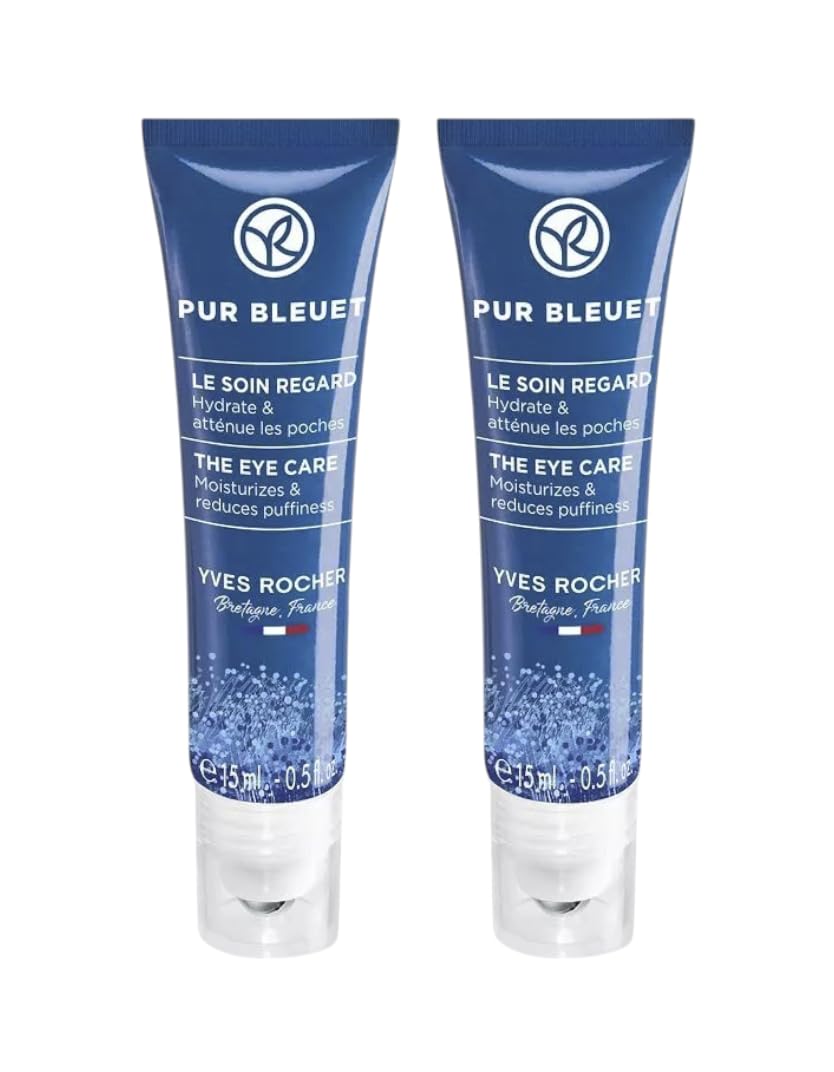 Yves Rocher Pur Bleuet Moisturizing and Toning Eye Contour Gel with Organic Cornflower – Set of 2 Refreshing Gel for Eye Area 15 ml/0.5 fl.oz
