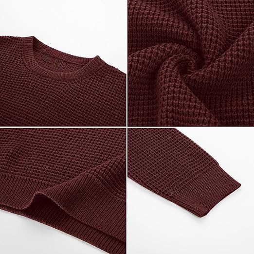 Image of ColorChakra Waffle Knit Mens Sweater Woolen Round Neck Wool Pullover