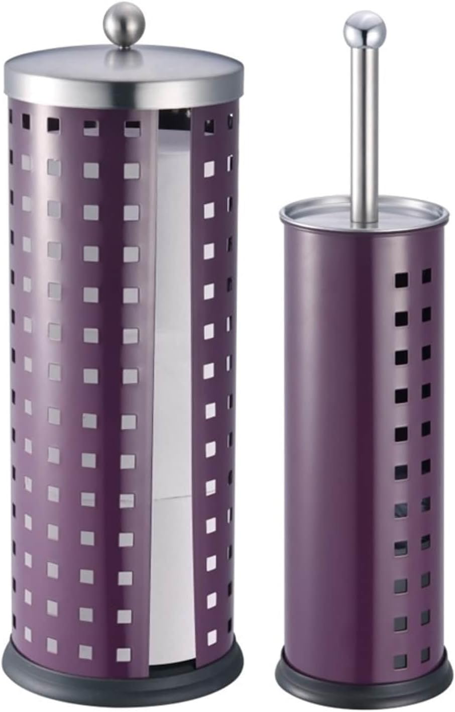 Hopeful Enterprise Toilet Brush and Paper Roll Holder Set with Lid, Purple