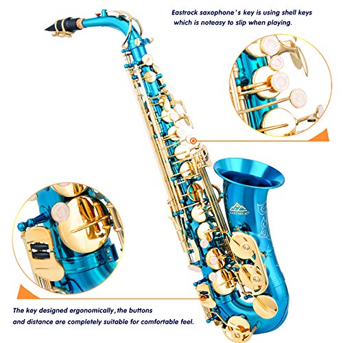 image for EASTROCK Light Blue/Golden Alto Saxophone E Flat Sax Full Kit for Stud